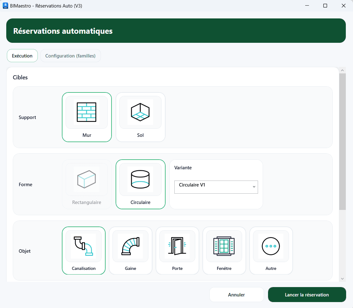 Interface de Auto Réservation dans BIMaestro